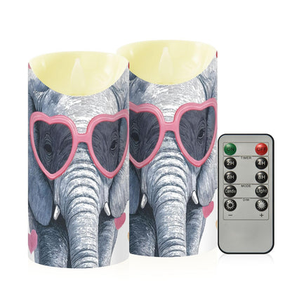 YMXFXP Elephant Love Heart 5.9”x3” Flameless LED Candles with Remote - Set of 2, Battery-Operated Flickering Pillar Candle with Timer for Home Decor - Batteries Not Included
