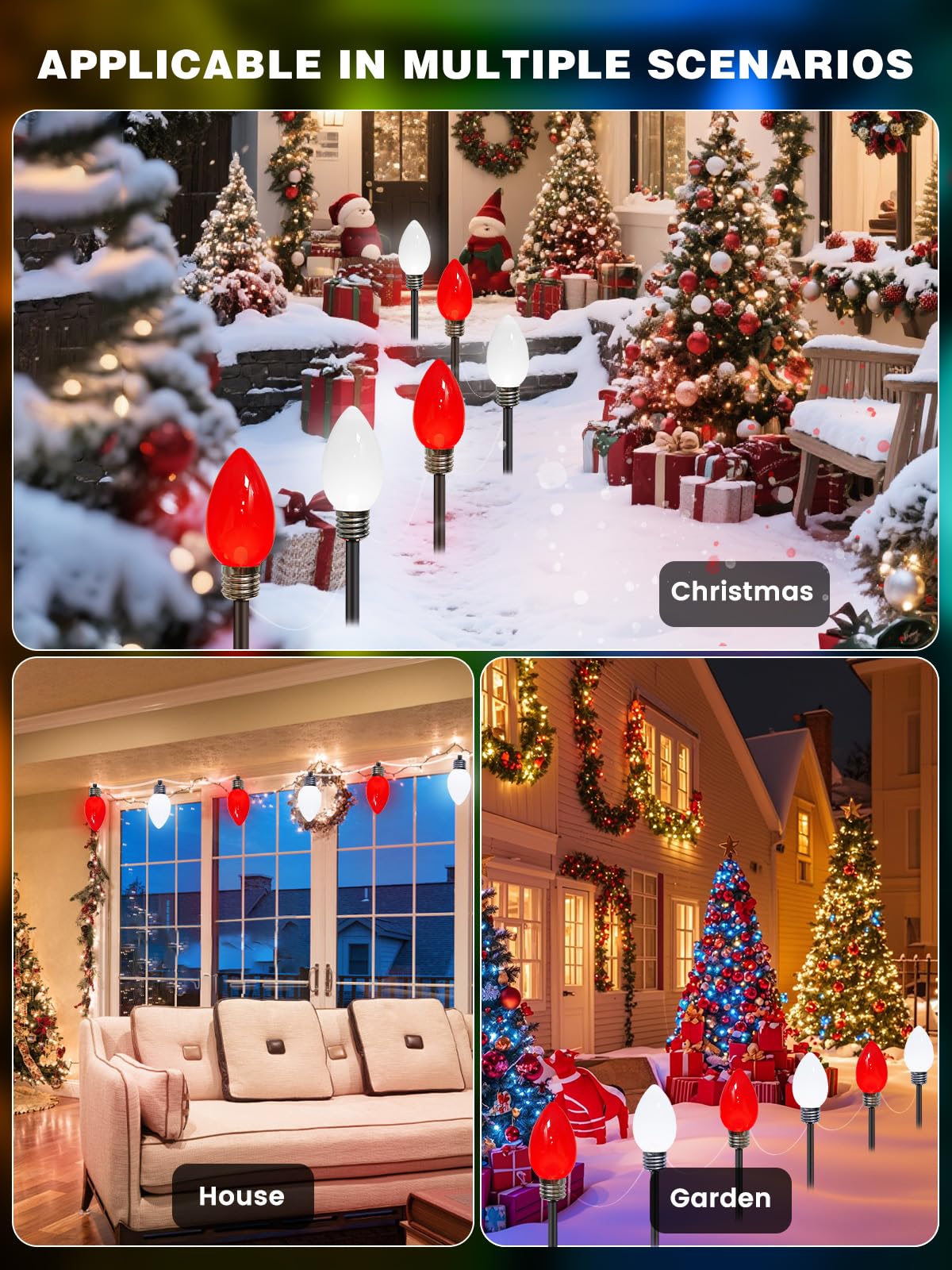 6 Pack Large C9 Christmas Decorations Outdoor, Waterproof C9 Christmas Lights Plug in with 2 Modes and Timer, Pathway Lights for Party Indoor Yard Patio Walkway Garden Xmas Decoration (Red and White)