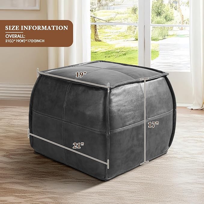 Leather Ottoman, Handmade Stuffed Square Ottoman, Genuine Leather Pouf
