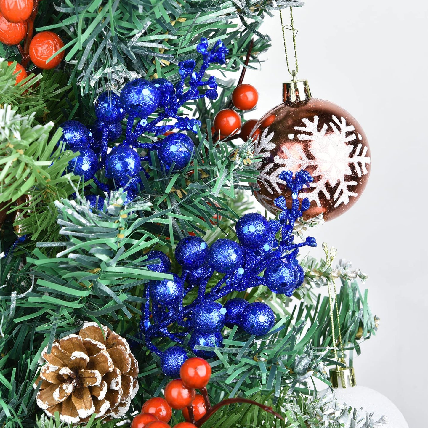 Lvydec 16pcs Christmas Glitter Berry Stems, 7.8" Artificial Christmas Picks for Christmas Tree Ornaments, DIY Xmas Wreath, Crafts, Holiday and Home Decor (Dark Blue)