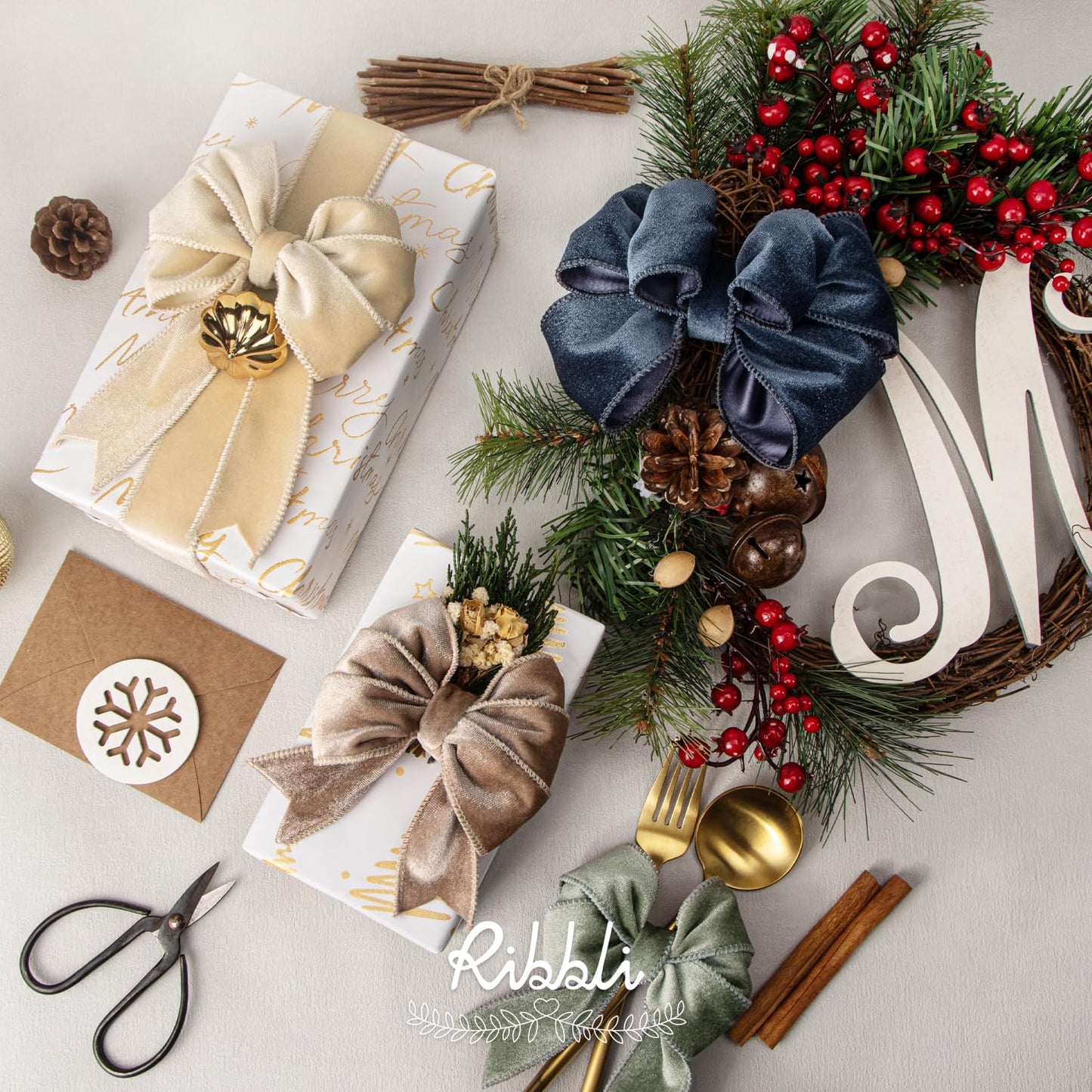 Ribbli Camel Velvet Wired Ribbon 2.5 Inch Velvet with Satin Christmas Ribbon for Gift Wrapping Christmas Tree Decoration Crafts Wreaths Supplies-Continuous 10 Yards