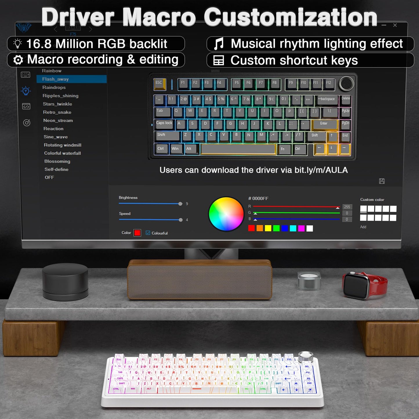 AULA F75 Pro Wireless Mechanical Keyboard,75% Hot Swappable Custom Keyboard with Knob,RGB Backlit,Pre-lubed Reaper Switches,Side Printed PBT Keycaps,2.4GHz/USB-C/BT5.0 Mechanical Gaming Keyboards