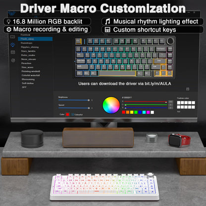 AULA F75 Pro Wireless Mechanical Keyboard,75% Hot Swappable Custom Keyboard with Knob,RGB Backlit,Pre-lubed Reaper Switches,Side Printed PBT Keycaps,2.4GHz/USB-C/BT5.0 Mechanical Gaming Keyboards