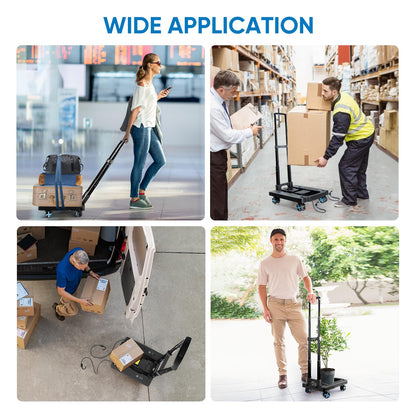 TICONN Folding Portable Dolly Cart, Black, 4-Wheel, 110 lbs Capacity, Adjustable Handle, Silent Wheels