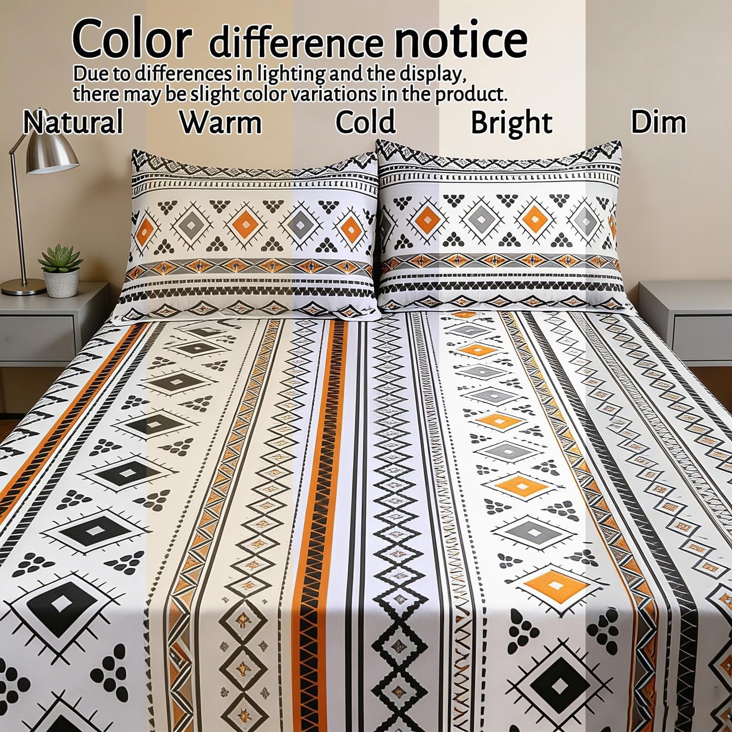 MAG 3 Pieces Colorful Boho Bed Sheet Full Size,Burnt Orange Fitted Sheets Full Printed,with 1 Fitted Sheet with 2 Pillowcases,14 Inches Deep