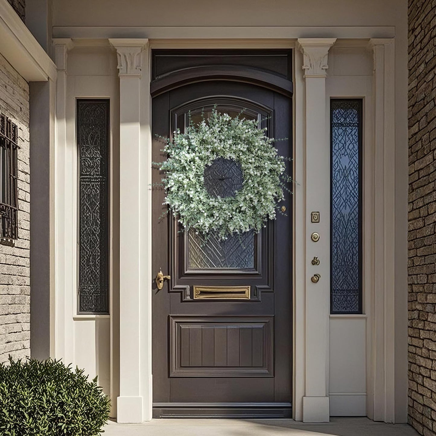 26''Large Artificial Eucalyptus Wreath for Front Door(White-Green)