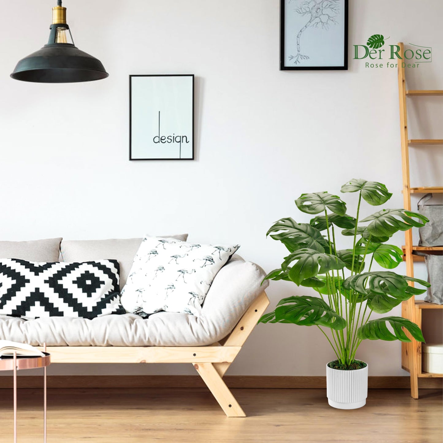 Der Rose 28" Fake Plants Large Artificial Monstera Faux Potted Plants Indoor Tall for Outdoor Living Room House Floor Front Porch Tree Decor