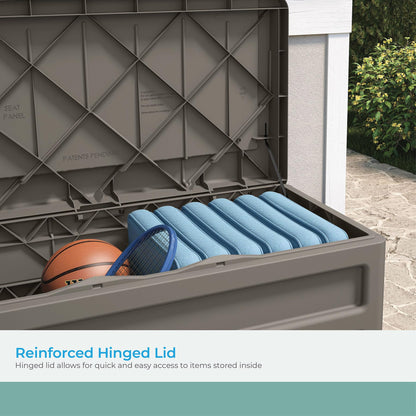 Suncast 73 Gallon Indoor/Outdoor Medium Deck Storage Box, 46"L x 23.62"W x 25.5"H, Stoney