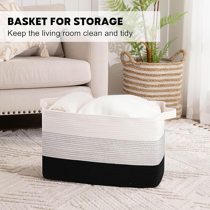 OIAHOMY Extra Large Blanket Basket, 95L Cotton Rope Woven Laundry Basket