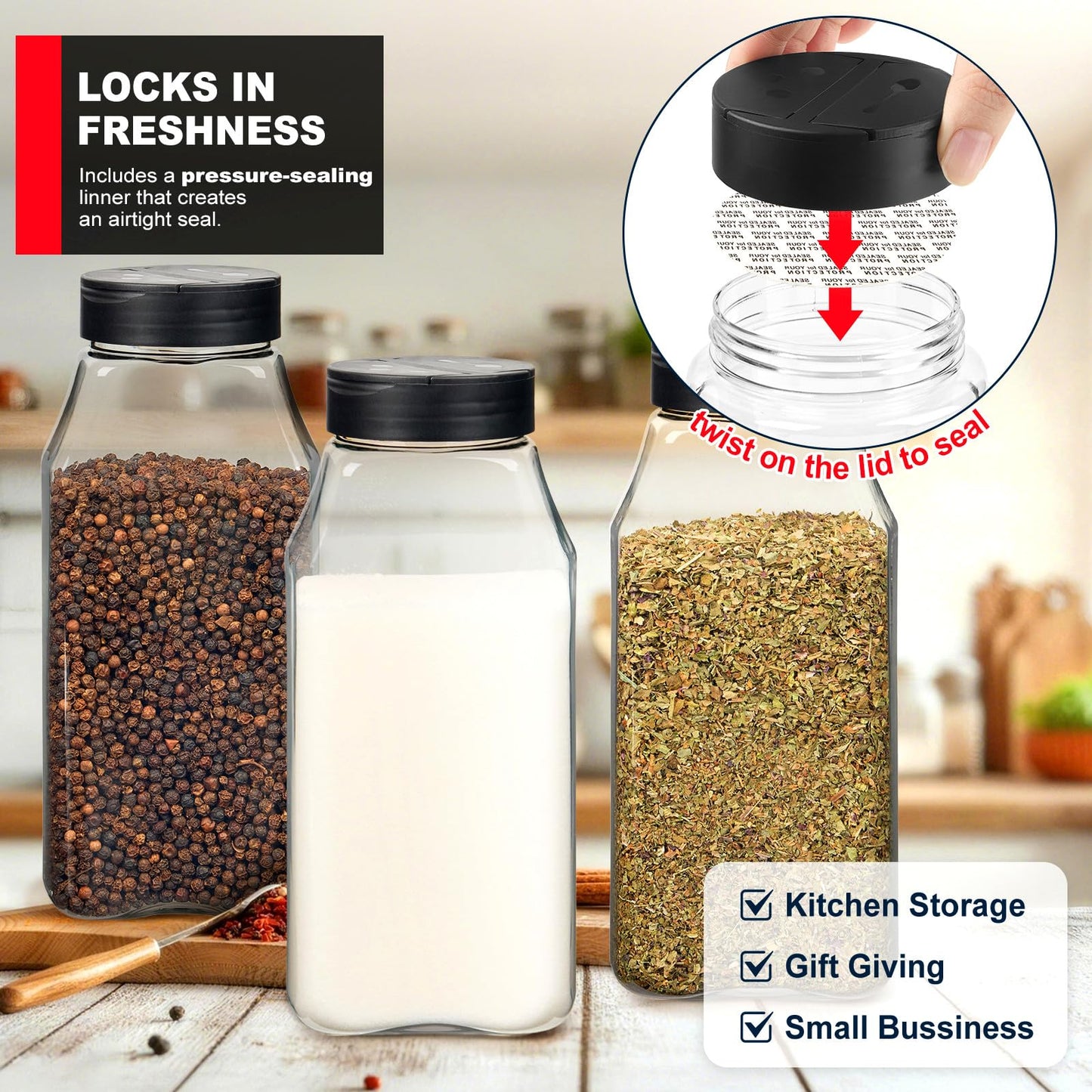 TUZAZO 32 Oz Spice Bottles Plastic Seasoning Containers, 6 PACK Large Plastic Spice Jars with Shaker Lids Empty for Spice & Herbs, BPA Free | Heavy Duty | Wide Mouth | Dual Flaps