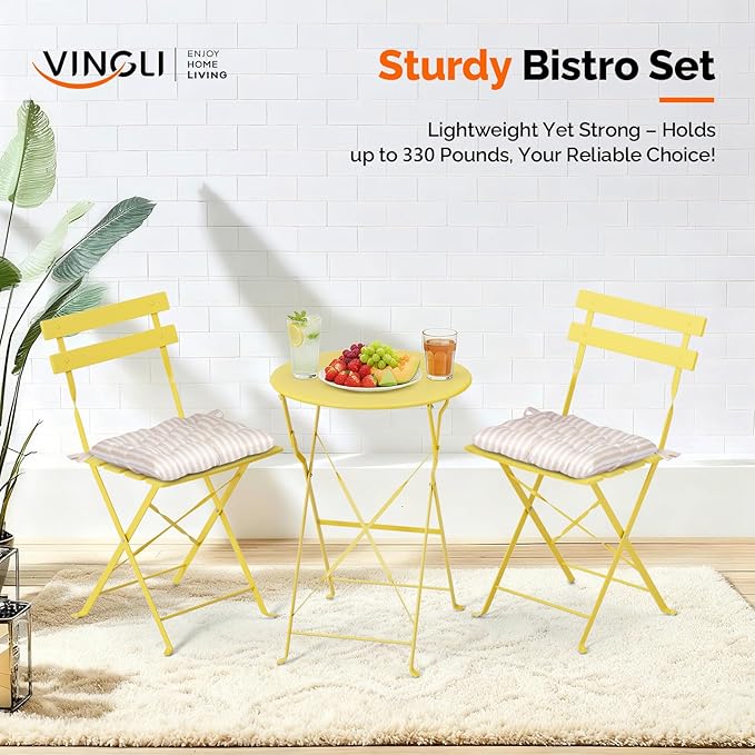 VINGLI Outdoor Folding Bistro Table and Chairs Set of 2, 3-Piece Bistro Set