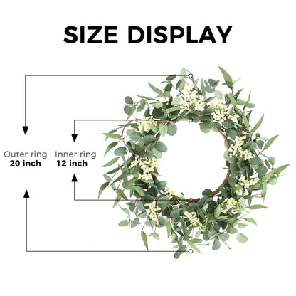 Pinkpum 20'' Eucalyptus Wreath for Front Door, Porch, Window - Green Decor for Home, Farmhouse - Spring, Summer, Fall, All Seasons