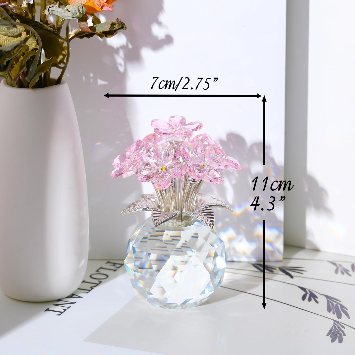 Qianwei Pink Forget Me Not Crystal Flowers - Sympathy Glass Flowers Collectible Figurines Decor Paperweight Ornament Home Office Table Desk Decorations