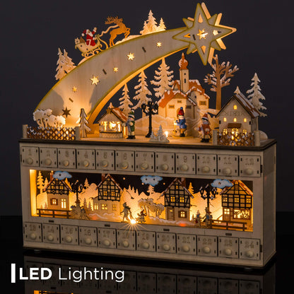 Best Choice Products Wooden Christmas Advent Calendar, Shooting Star Holiday Decoration w/Battery-Operated LED Light Background