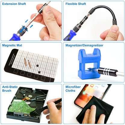 STREBITO Precision Magnetic Screwdriver Set 124-Piece Electronics Tool Kit with 101 Bits, for Computer, Laptop, Cell Phone, PC, MacBook, iPhone, PS4, PS5, Xbox Repair