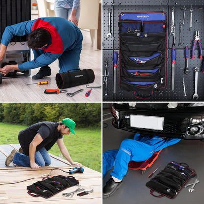 WORKPRO Roll Up Tool Bag, Tool Roll Up Bag with Detachable Tool Pouches, Heavy Duty Tool Bag Organizer with 6 Pockets, Tool Organizer for Mechanic, Electrician, Plumber and Carpenter