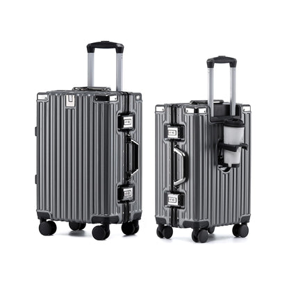 HotWay 20 Inch Aluminum Frame Carry On Luggage with Spinner Wheels, PC Hard Shell Suitcase with Cup Holder, Zipperless Luggage for Business Travel, Gray