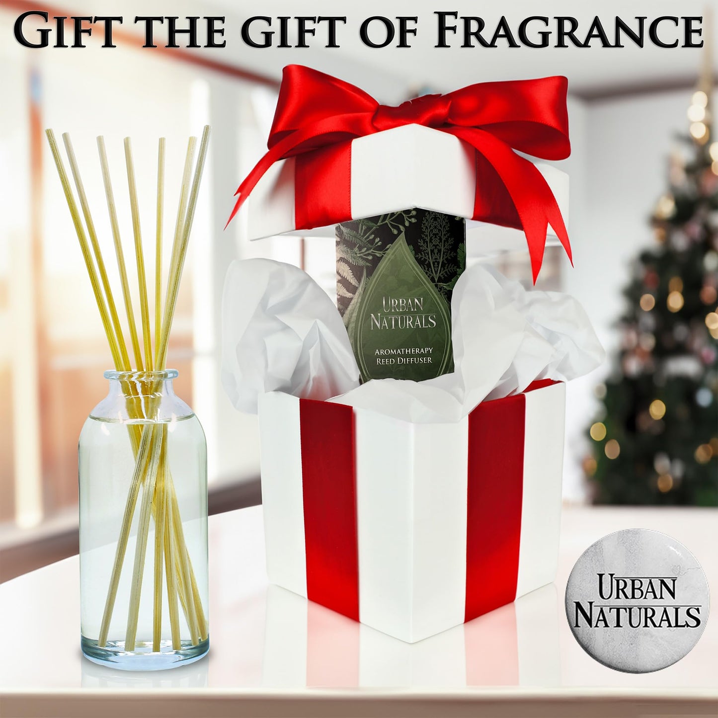 Urban Naturals Tobacco & Vanilla Reed Diffuser Scented Sticks Set | Tobacco Leaf, Bergamot, Vetiver, Bourbon and Vanilla Bean Scented Oils | Decorated with Natural Flowers | Made in The USA