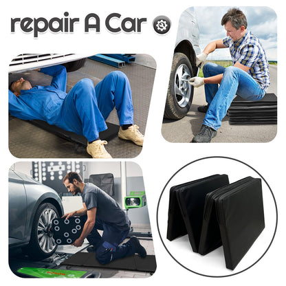 JZHLLA Foldable Mechanics Mat for Garage Work, 48 X 16 X 1.2 in Thick EPE Knee Pad Waterproof PU Leather Folding Mat with Carry Handle Portable for Garage, Garden, Home Gym Kneel or Lie Down