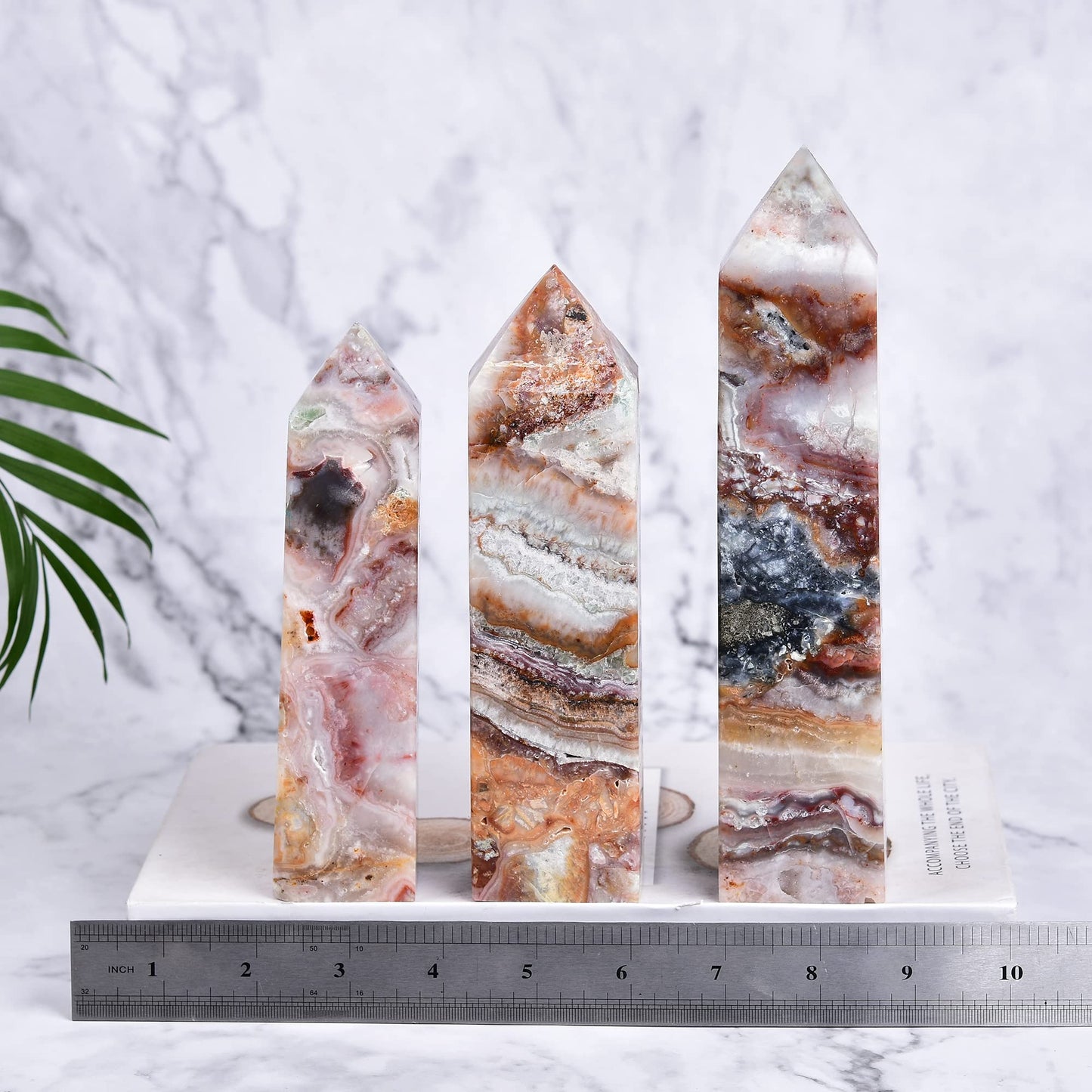JIC Gem Large Gemstone Healing Crystal Points Wand Striped Agate Single Terminated Healing Crystal Obelisk Tower Wand Decor Chakra Stone 1.8-2.2 Lbs