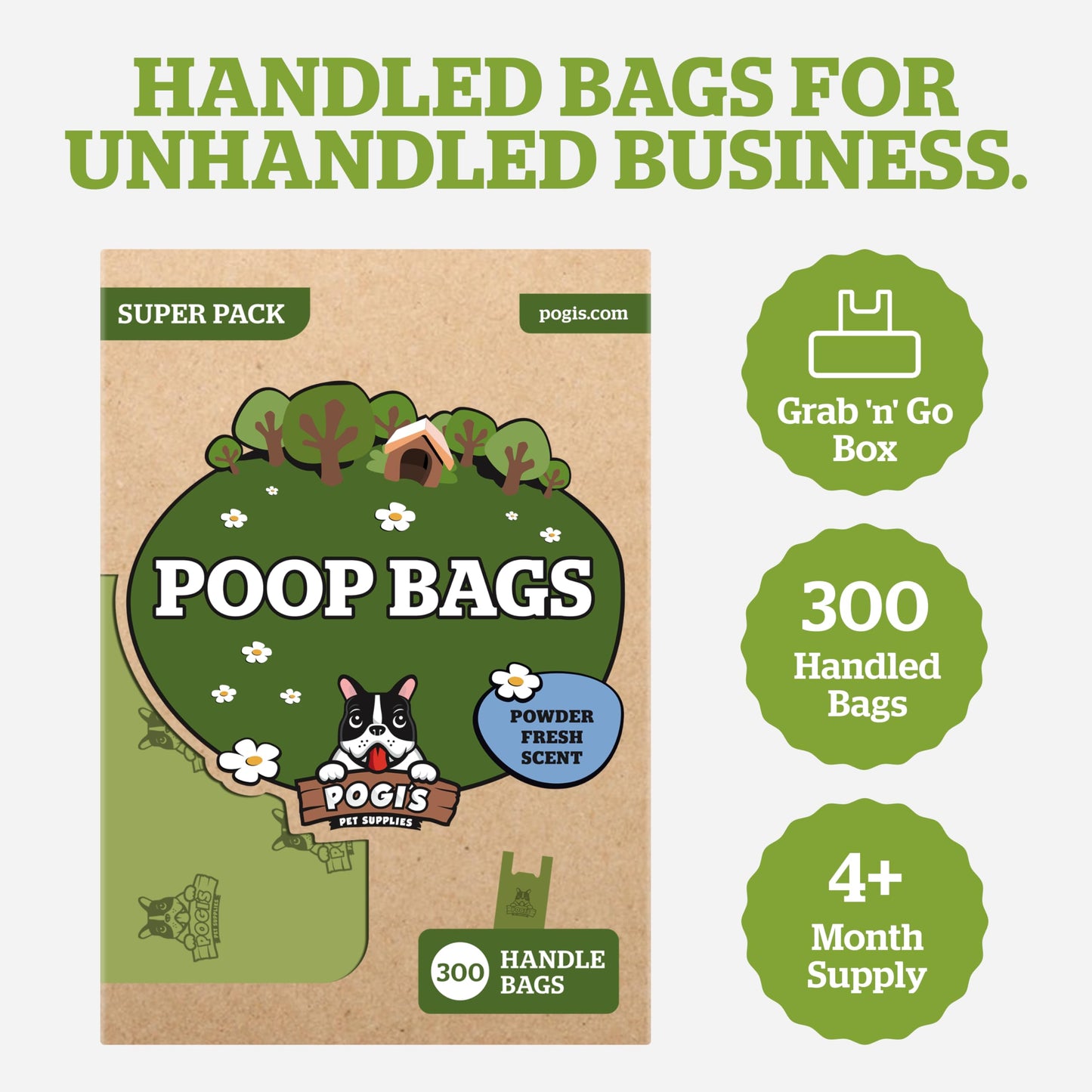 Pogi’s Dog Poo Bags with Handles – Extra Thick, Leak-Proof, Large, Fresh Scented, 300-Count
