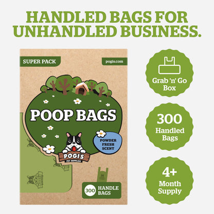 Pogi’s Dog Poo Bags with Handles – Extra Thick, Leak-Proof, Large, Fresh Scented, 300-Count