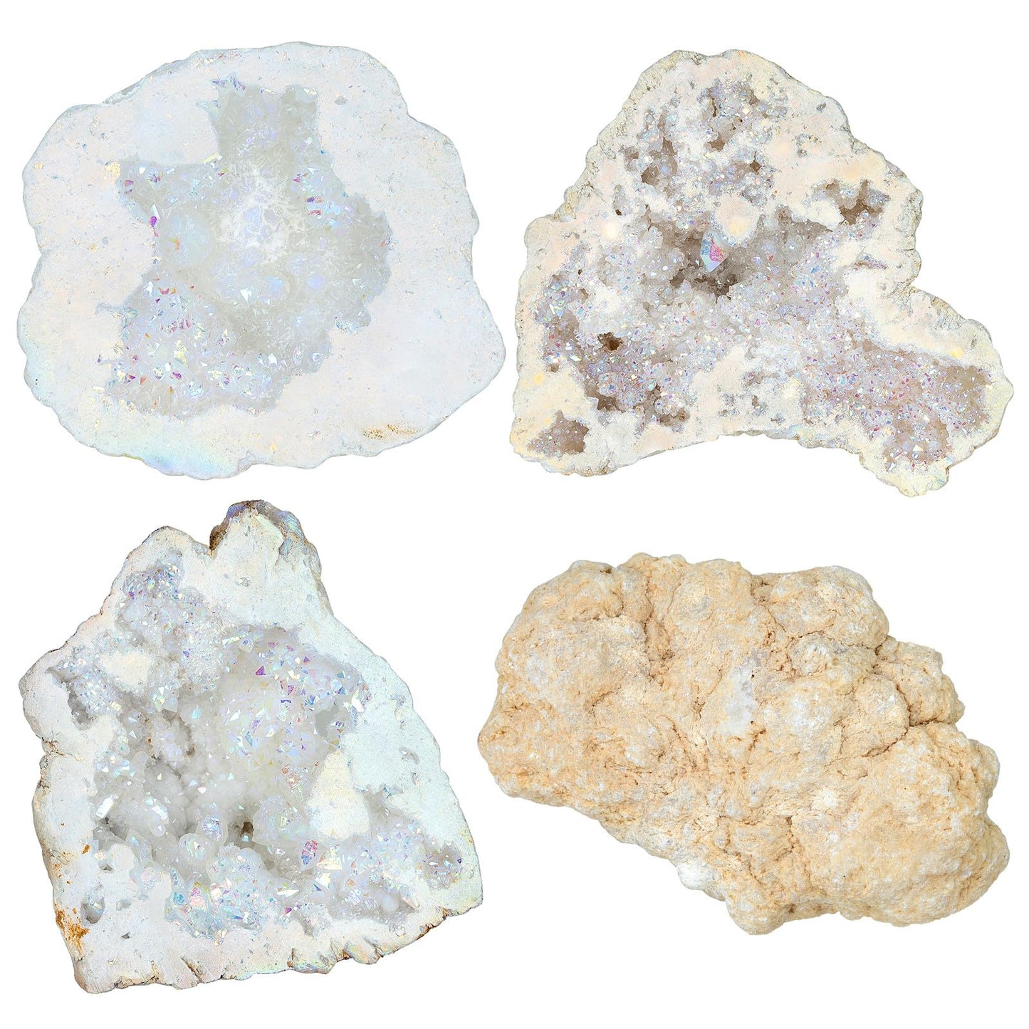 Cheungshing Natural Crystal Cluster Angel Aura Geode Energy Gem Specimen Irregular Mineral Rock Meditation Stone for Home Decoration 100-200g, White