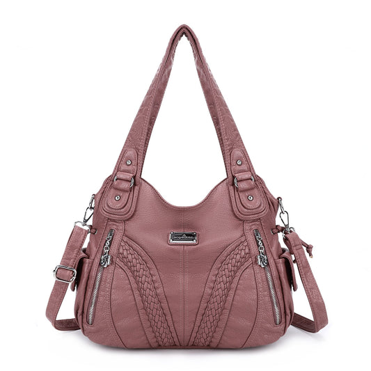 Purses and Handbags Women Fashion Tote Bag Shoulder Bags Top Handle Satchel Purses Washed Synthetic Leather Handbag, 1-1#d.pink, 13.8 * 4.7 * 11.8 inches