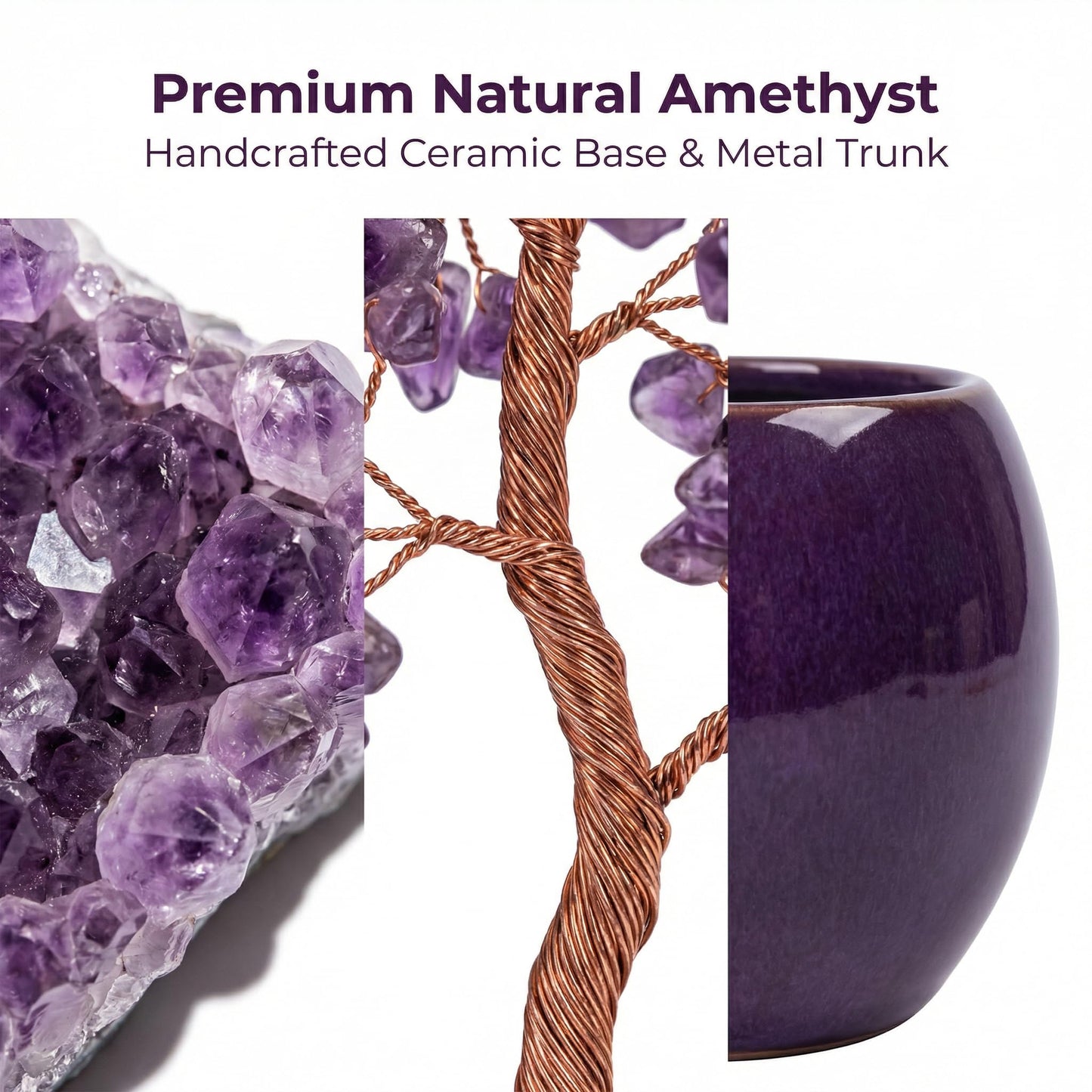Fatonio Purple Amethyst Crystal Tree, Handmade Feng Shui Crystal Tree with Ceramic Pot Healing Crystal Tree Decor for Home Office Unique Gifts for Women Mom Birthday Christmas (Purple Base)