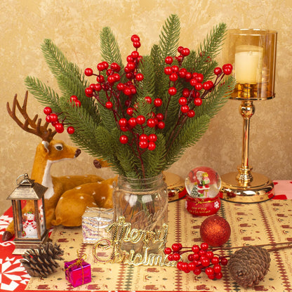 Grunyia 20 Pack Christmas Artificial Red Berry Stems Fake Holly Berry Pick for Christmas Tree Decorations DIY Crafts Xmas Ornaments Wedding Holiday Home Decor