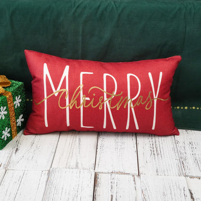 ONWAY Christmas Pillow Cover 12x20 Inch Merry Christmas Lumbar Pillow Cover Gold Red Decorative Throw Pillows Farmhouse Winter Holiday Decor Cushion Case for Sofa Couch Home Decorations