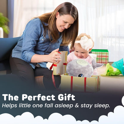 Cacchino® Ben Baby Sleep Soother, Sleep Aid with Musical Night Light Star Projector with Nursery Rhymes, Heartbeat, Soothing Sounds (No Cry Sensor/White Noise). This Plush Whale is an Ideal Baby Gift.