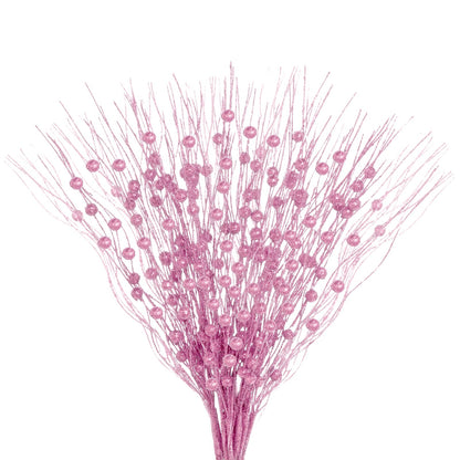 Jmkcoz 12 Pack Christmas Glitter Curly Spray Picks Berry Stems Wispy Willow Christmas Berry Picks Sprays Glittered Twigs for Christmas Tree Topper Wreath Garland Decoration Floral Arrangement (Pink)