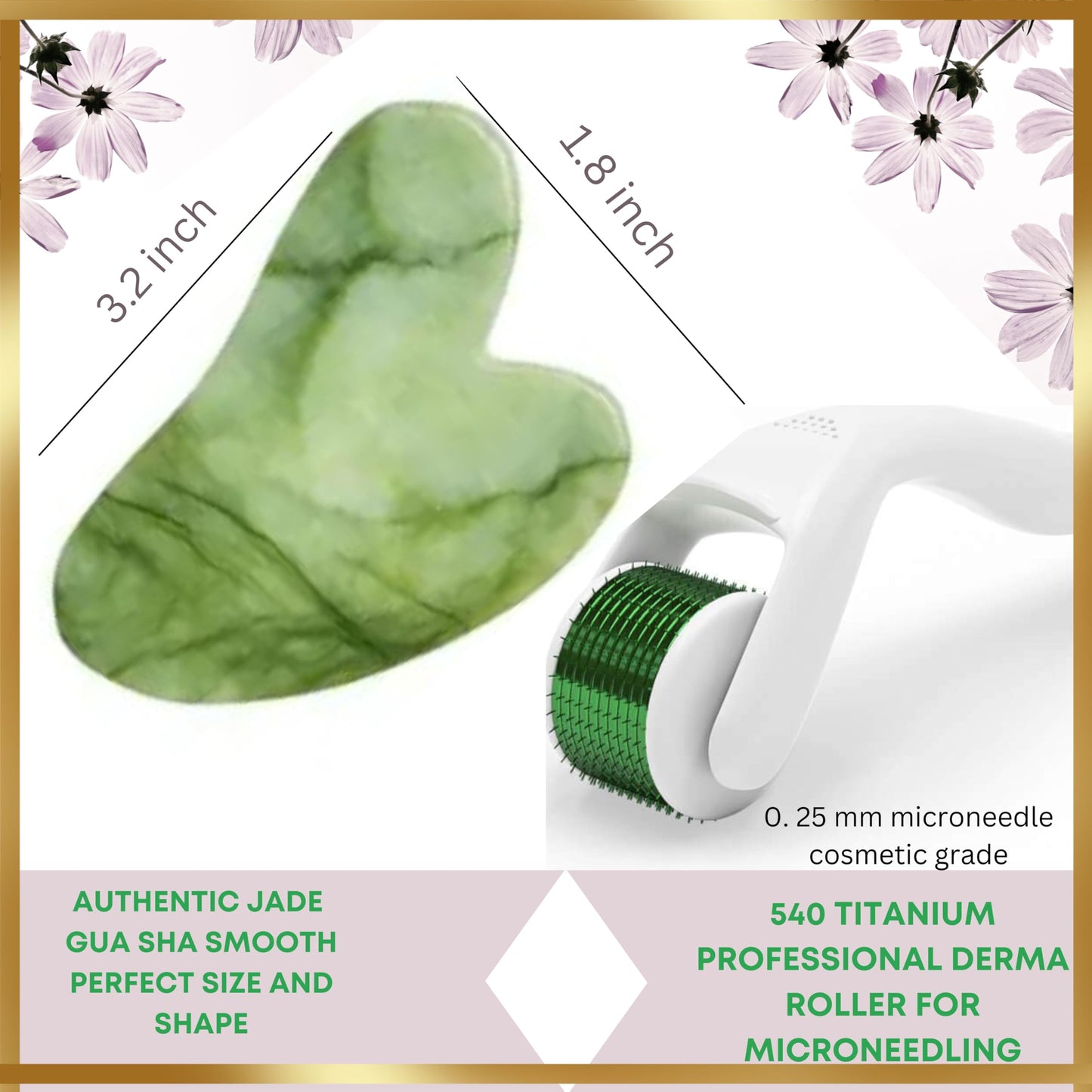 100% Authentic Jade Roller and Gua Sha Set for face I Derma Roller I Facial Tools I Real Guasha I Premium Quality I Mother's Day Gift for wife