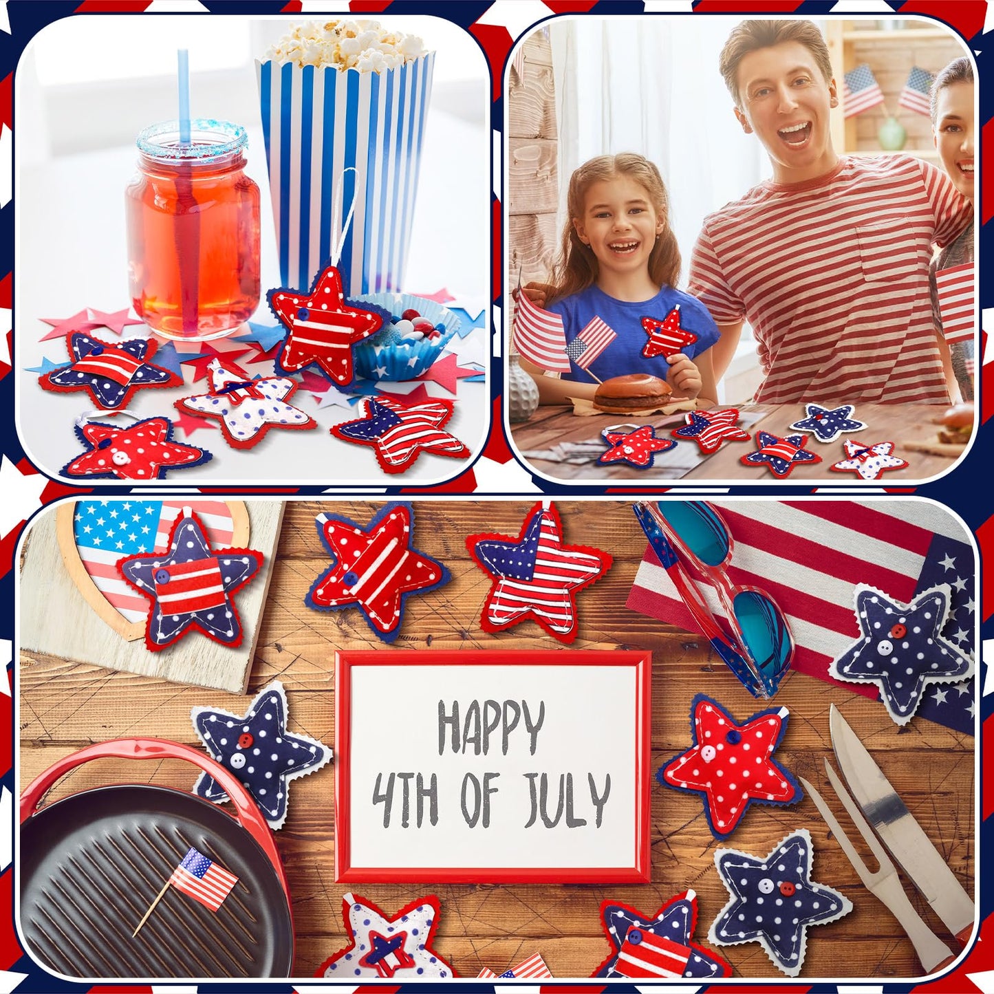 Geelin 18 Pcs Patriotic 4th of July Ornaments Patriotic Red Blue White Decoration for Tree Felt Star 250th Anniversary USA American Flag Tree Decorations 2.36 Inch Hanging Stars for Party Decor