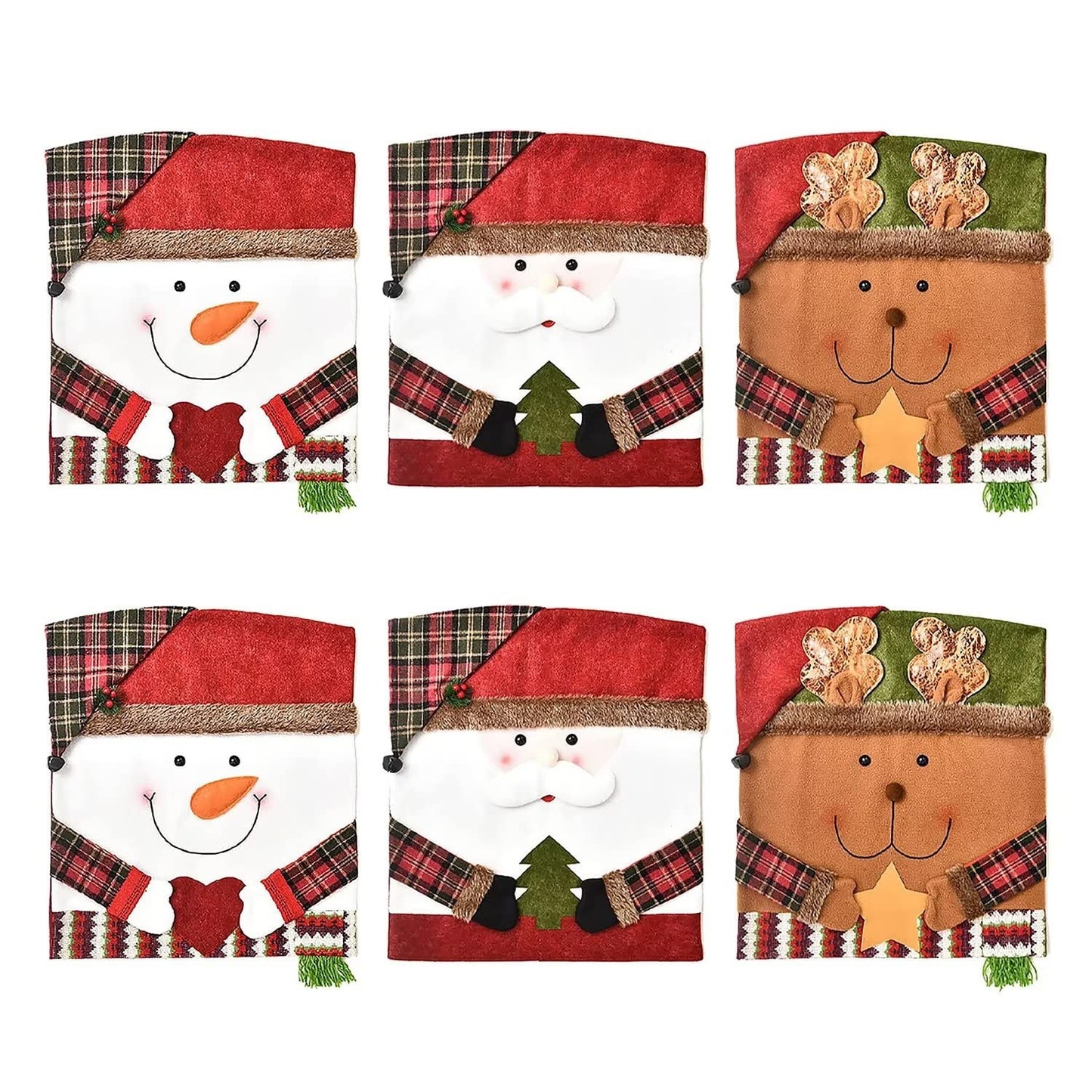 APXPF Christmas Chair Covers Set of 6 Christmas Chair Back Covers for Dining Room Cute Santa Chair Cover Party Chair Covers Christmas Decorations Red