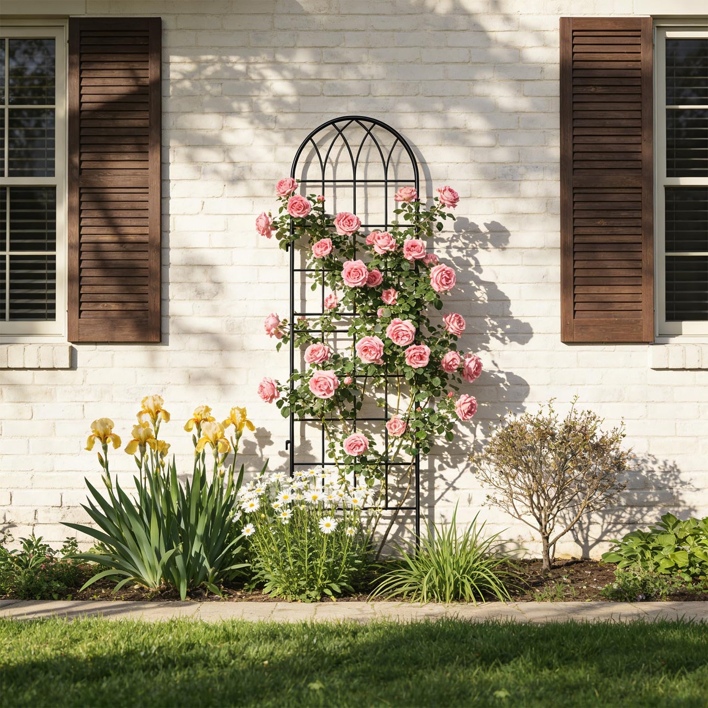 4 Pack Metal Garden Trellis for Climbing Plants, Black Metal Garden Trellis for Vines Plant Rose Vegetable Support,Large Decorative Outdoor Trellis