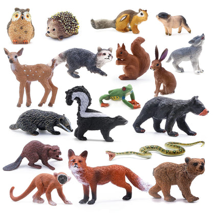 SIENON 18Pcs Forest Animals Figures Toys, Baby Woodland Animals Figurines, Miniature Animals Toys with Owl Hedgehog Fox Squirrels Bear Deer Wolf for Woodland Theme Cake Cupcake Toppers