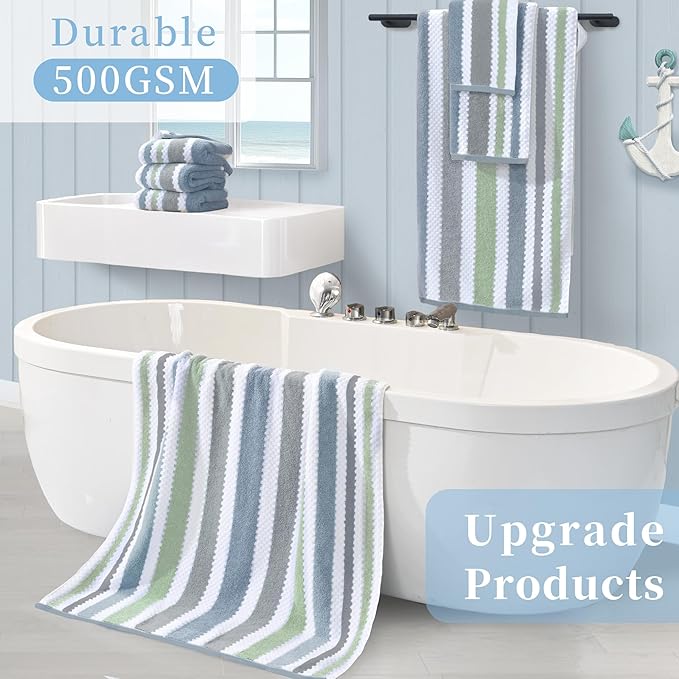 Waffle Washcloths for Bathroom, Striped Wash Cloths 6 Pack 13"x13"