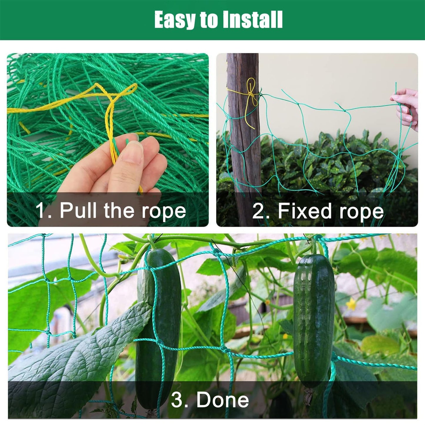 Trellis Netting for Climbing Plants, 6.6x9.85 FT Heavy Duty Garden Trellis Net with 27 Strands Nylon for Cucumber, Grape, Vine, Vegetables, Flowers, Bean, Tomato Grow Trellis Net (Green, 1 Pack)