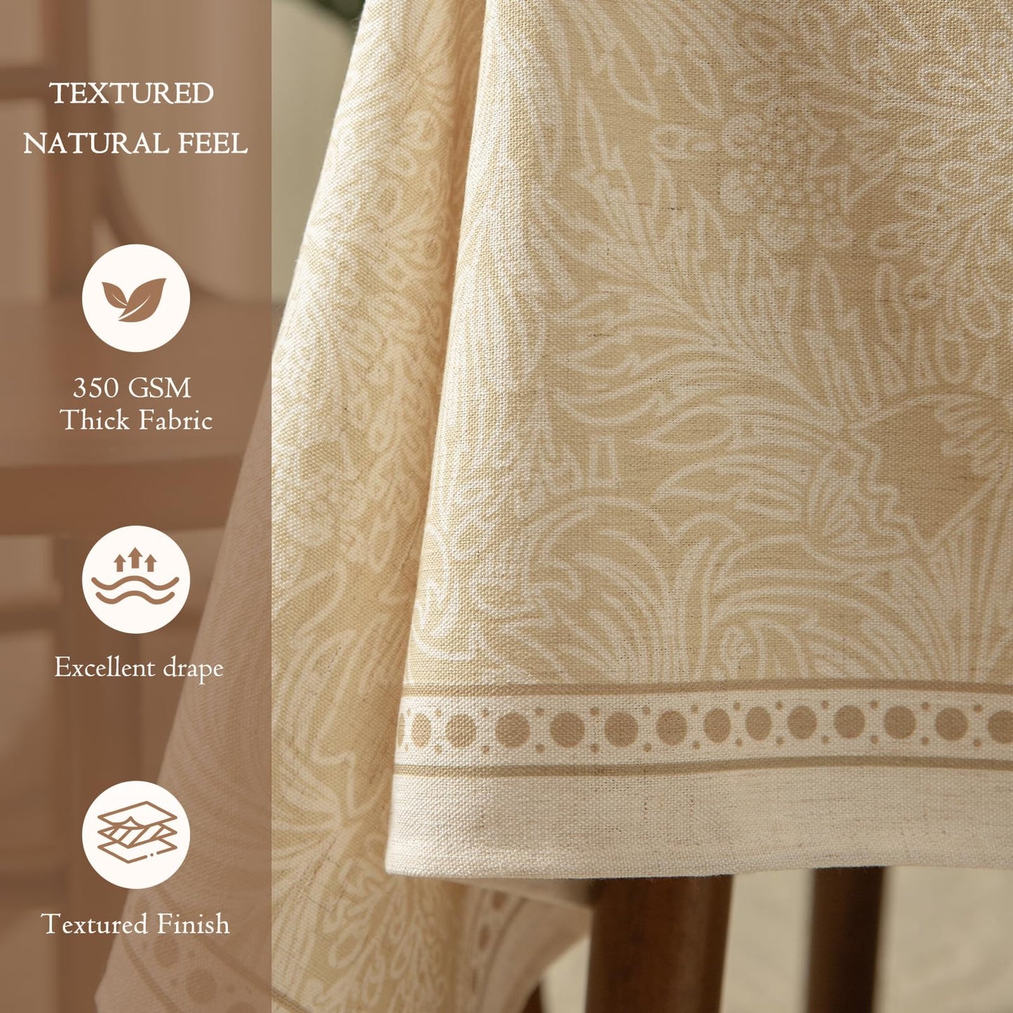 Dorachic Beige Thick Linen Table Cloth Square Tables, Waterproof Wipeable Decorative Table Cover for Dining Kitchen Indoor Outdoor, 55" x 55", 2-4 Seats