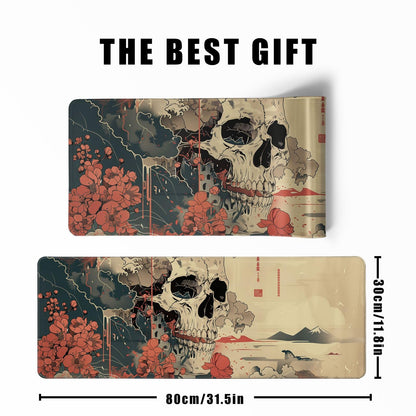 Skull Mouse Pad Japanese Ukiyo-e Mouse Pad XL Anime Big Mouse Pads for Desk Large Gaming Large Mouse Pad for Men Desk Pad with Stitched Edges Non-Slip Large Computer Mat, 31.5x11.8 in
