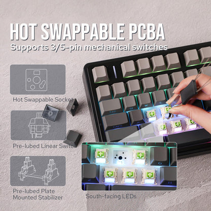 EPOMAKER x Aula F75 Gasket Mechanical Keyboard, 75% Wireless Hot Swappable Gaming Keyboard with Five-Layer Padding&Knob, Bluetooth/2.4GHz/USB-C, RGB (Light Blue, LEOBOG Reaper Switch)