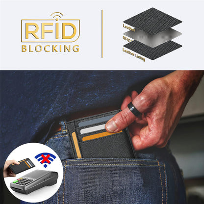 Travelambo Front Pocket Minimalist Leather Slim Wallet RFID Blocking Medium Size(Cross Black)