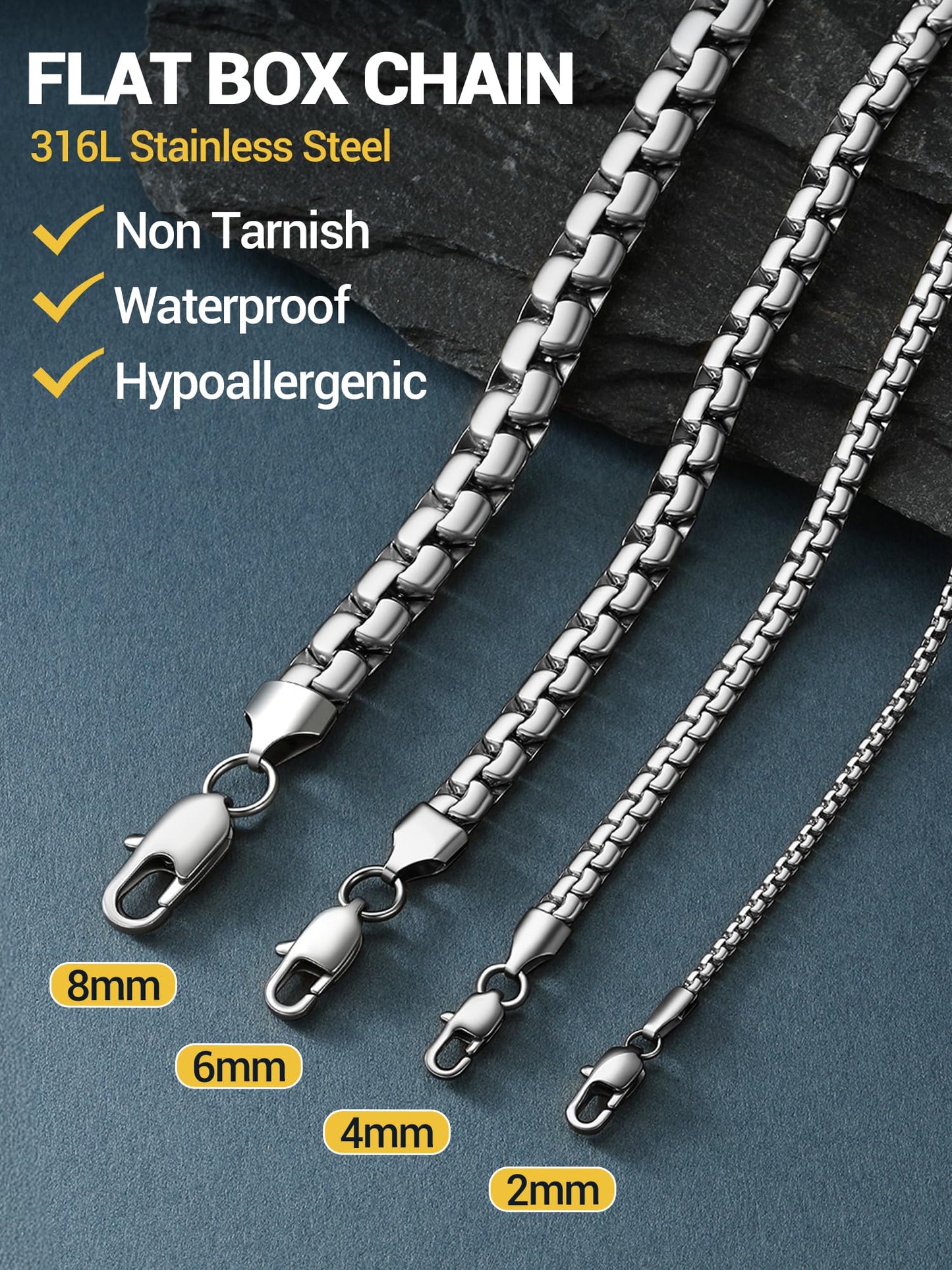 PROSTEEL Mens Link Chain Stainless Steel Neck Chain 2mm Silver Mens Jewelry 26inch