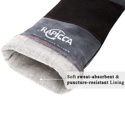 RAPICCA Animal Handling Gloves Bite Proof Reinforced Leather Padding Dog,Cat Scratch,Bird Handling Falcon Gloves Grabbing,Reptile Squirrel Snake Bite 16in/40cm