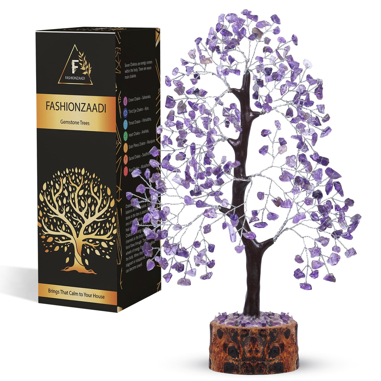 FASHIONZAADI Amethyst Crystal Tree - Chakra Crystals - Money Gem Tree - Purple Home Decor - Feng Shui Crystal - Chakra Crystals - Prosperity Stone - Gifts for Women