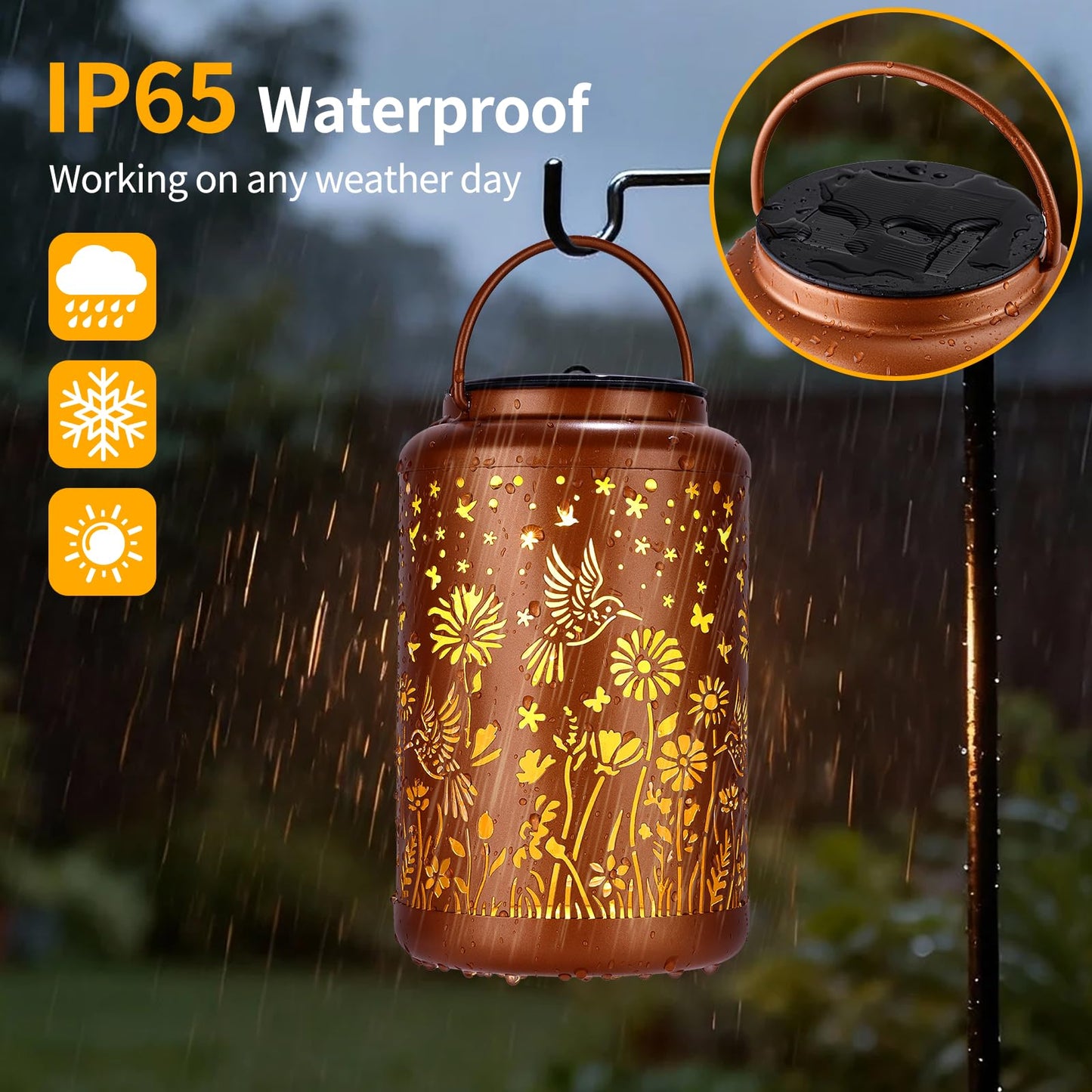 GOLFOEE Solar Lanterns Outdoor Waterproof Hummingbird Solar Lights Outdoor Waterproof for Garden, Birthday Gifts for Women Mom Grandma, Garden Lights for Backyard, Patio Decor