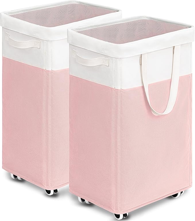 Goodpick Laundry Basket with Wheels 2-Pack, 75L Tall Clothes Hamper, Large