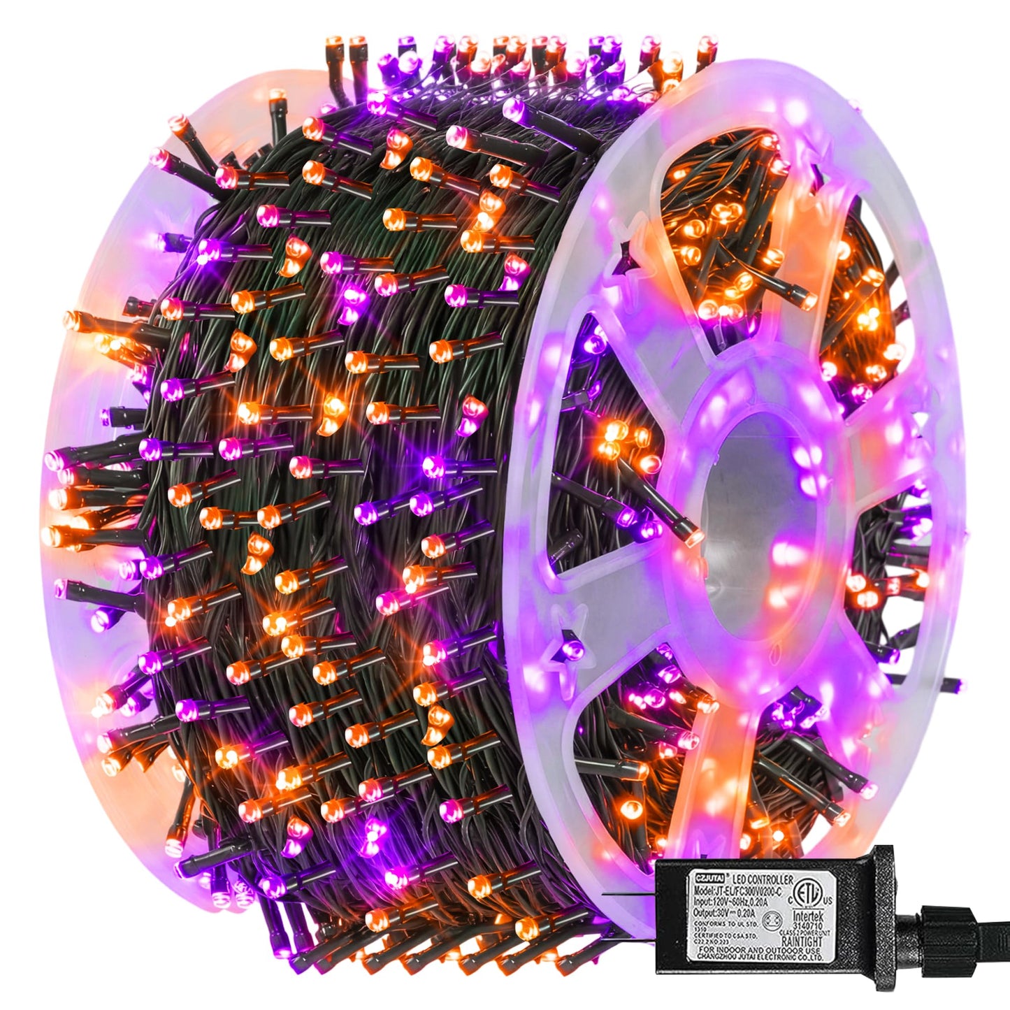 Dazzle Bright 164 FT 500 LED Halloween String Lights, Waterproof Halloween String Lights Black Wire with 8 Modes, Outdoor Halloween Decorations for Indoor Party Yard Wedding Decor, Purple & Orange